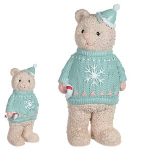 Urso Em Pé De Resina Azul 38cm